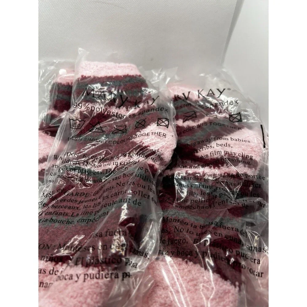 new 4 pairs Mary Kay Womens Cozy Fuzz Socks  Pink Striped official branded